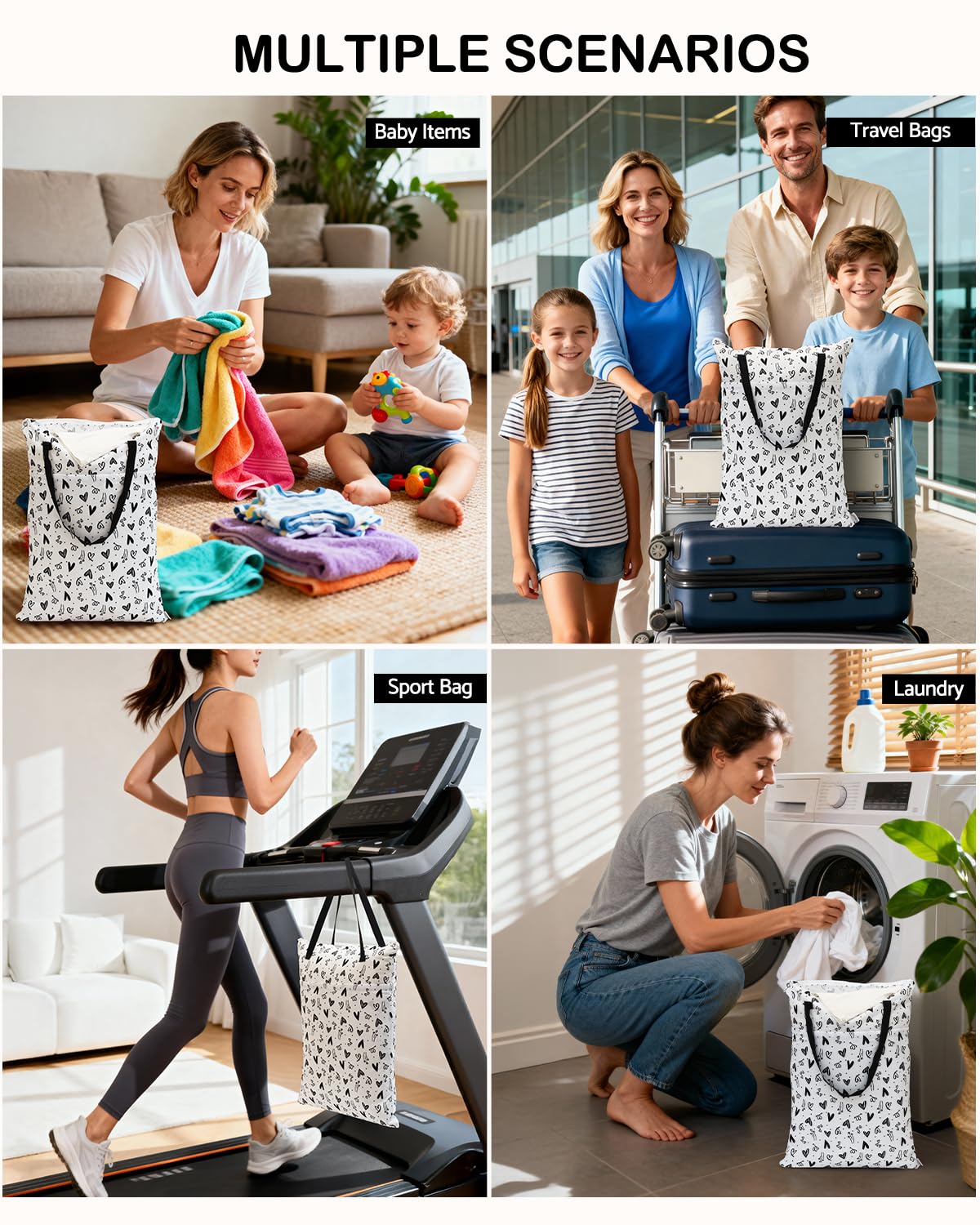 ALVA 2 Pack Large Wet Dry Bag Waterproof Hanging Cloth Diaper with Double Zippered Pockets 25x18 inches (Black and grey)