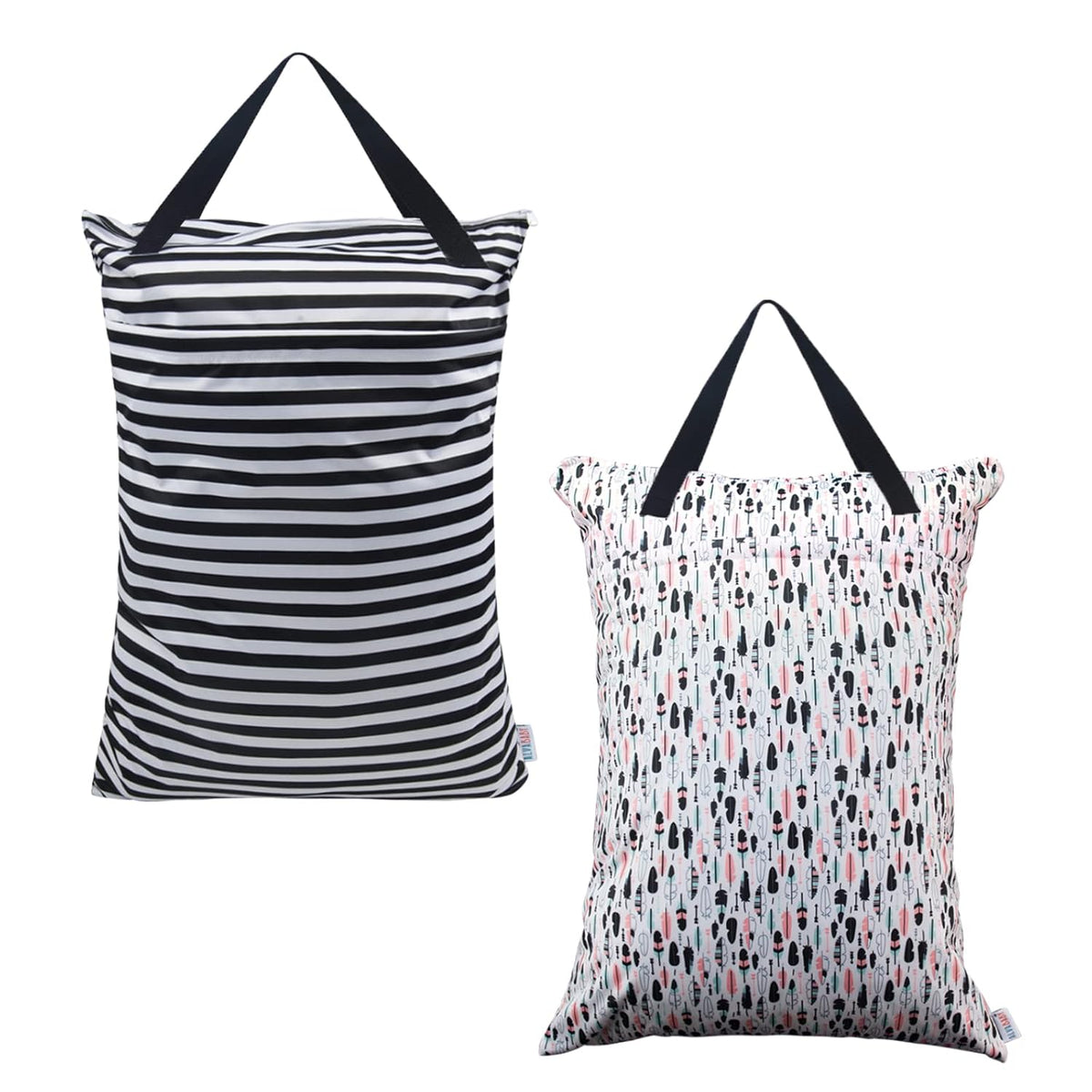 ALVA 2 Pack Large Wet Dry Bag Waterproof Hanging Cloth Diaper with Double Zippered Pockets 25x18 inches (Black and grey)