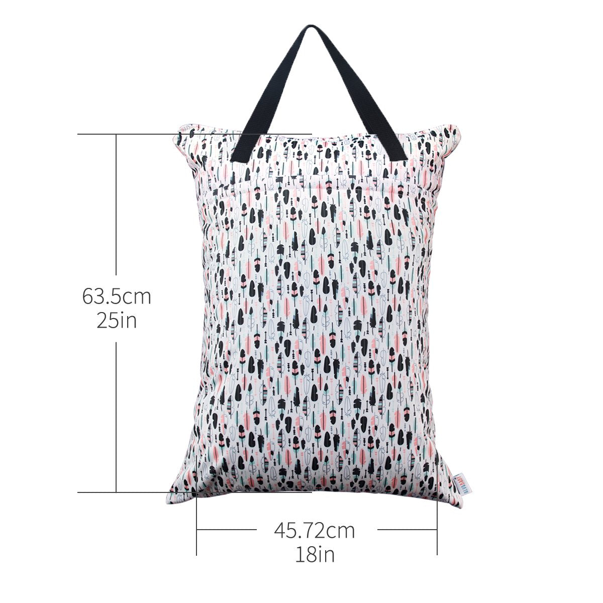 ALVA 2 Pack Large Wet Dry Bag Waterproof Hanging Cloth Diaper with Double Zippered Pockets 25x18 inches (Black and grey)