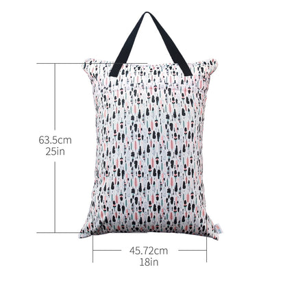 ALVA 2 Pack Large Wet Dry Bag Waterproof Hanging Cloth Diaper with Double Zippered Pockets 25x18 inches (Black and grey)