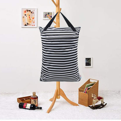 ALVA 2 Pack Large Wet Dry Bag Waterproof Hanging Cloth Diaper with Double Zippered Pockets 25x18 inches (Black and grey)