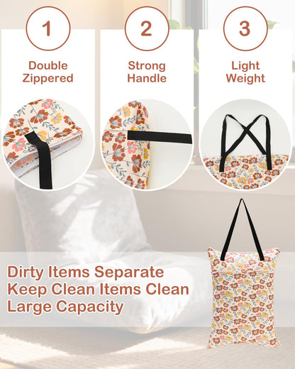 ALVA 2 Pack Large Wet Dry Bag Waterproof Hanging Cloth Diaper with Double Zippered Pockets 25x18 inches (Black and grey)