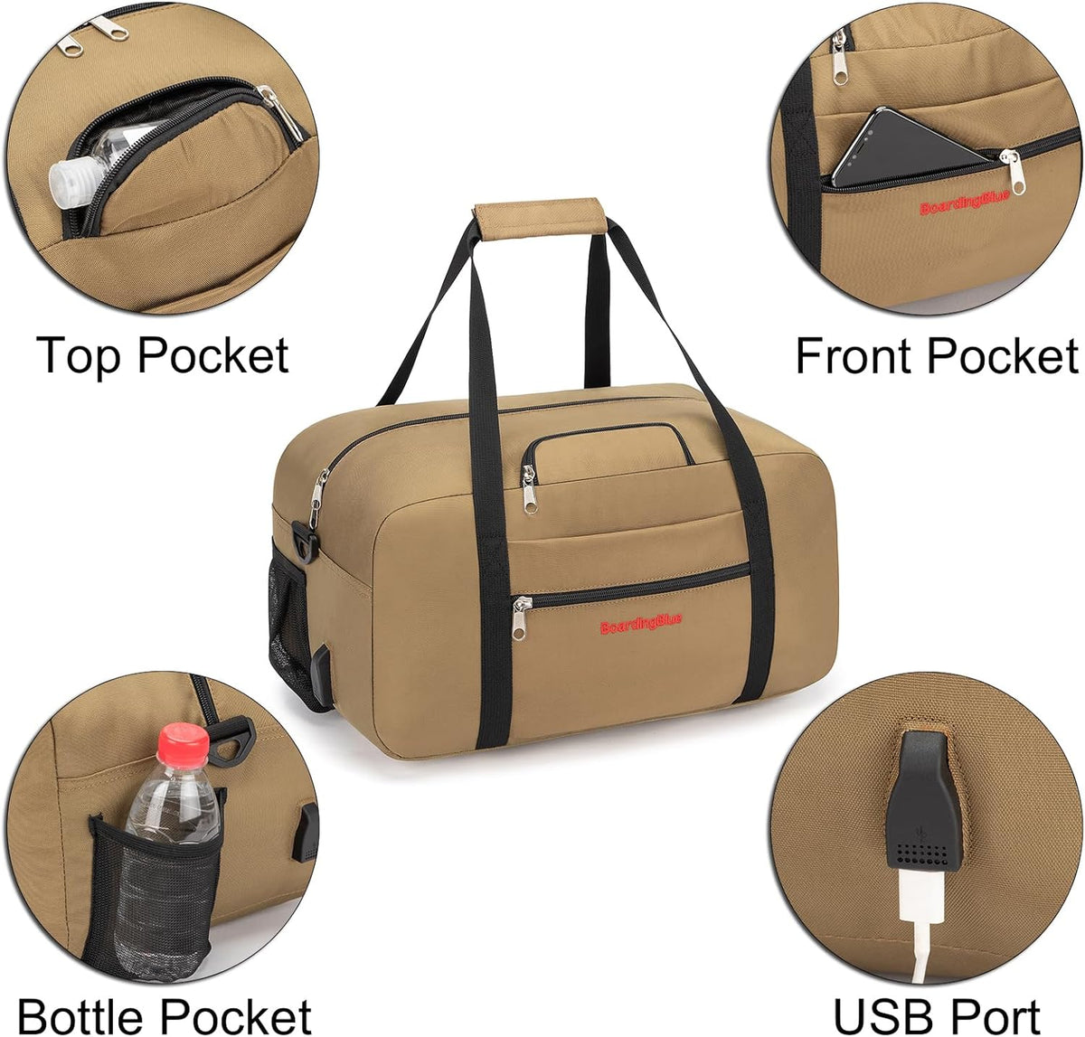 17x10x9 United Airline Personal Item Under Seat Duffel Bag With Free Pillow And USB Port (Royal Blue)