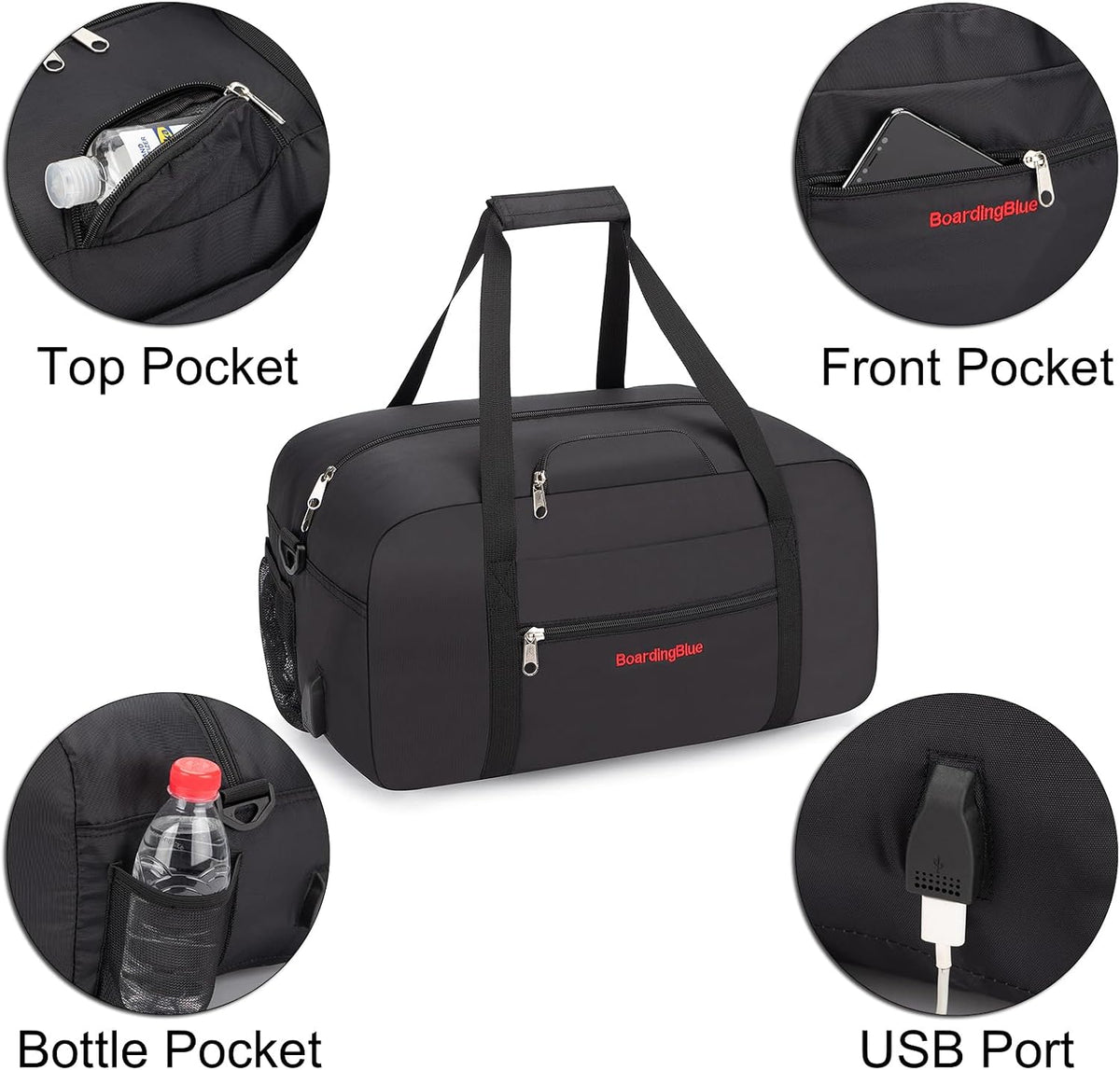 17x10x9 United Airline Personal Item Under Seat Duffel Bag With Free Pillow And USB Port (Royal Blue)