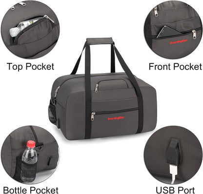 17x10x9 United Airline Personal Item Under Seat Duffel Bag With Free Pillow And USB Port (Royal Blue)