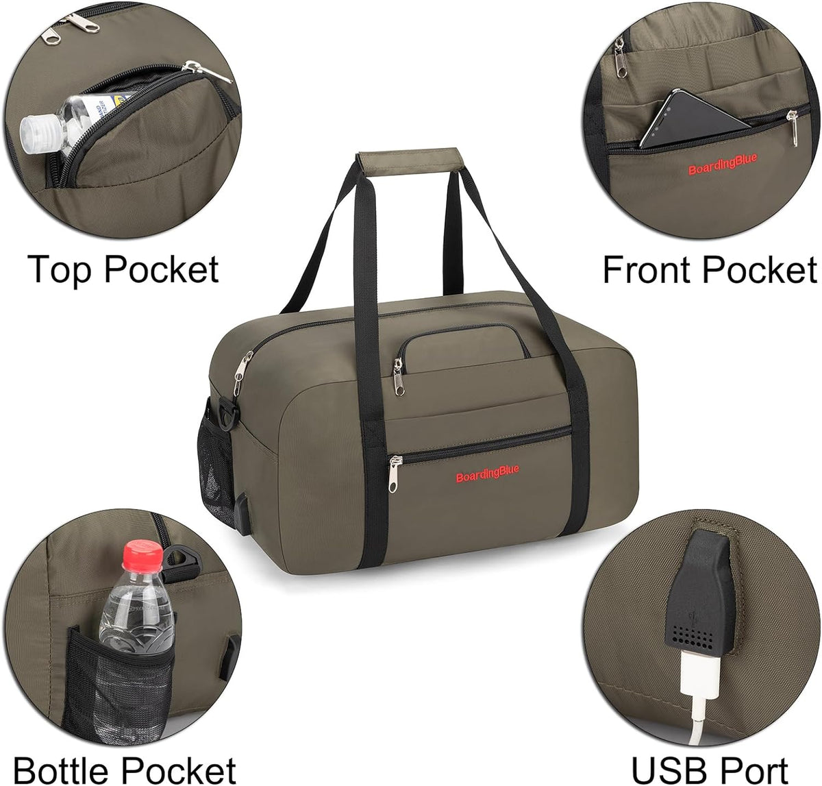 17x10x9 United Airline Personal Item Under Seat Duffel Bag With Free Pillow And USB Port (Royal Blue)
