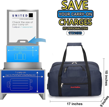 17x10x9 United Airline Personal Item Under Seat Duffel Bag With Free Pillow And USB Port (Royal Blue)