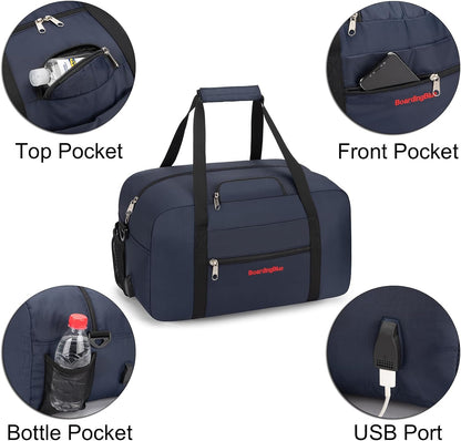 17x10x9 United Airline Personal Item Under Seat Duffel Bag With Free Pillow And USB Port (Royal Blue)