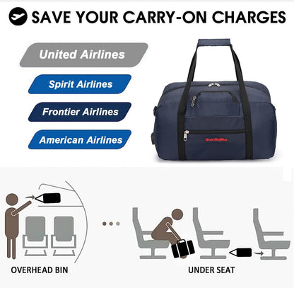 17x10x9 United Airline Personal Item Under Seat Duffel Bag With Free Pillow And USB Port (Royal Blue)