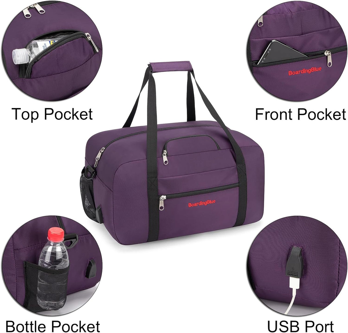 17x10x9 United Airline Personal Item Under Seat Duffel Bag With Free Pillow And USB Port (Royal Blue)