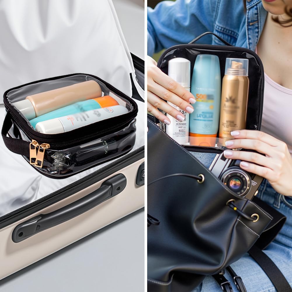 FFaw Small Clear Makeup Bag, Nylon Mini Cosmetic Bag Small Makeup Pouch for Purse TSA Approved Travel Toiletry Bags with Zipper Cute Makeup Case Organizer Car Bag for Women Girls (Rose Mini)