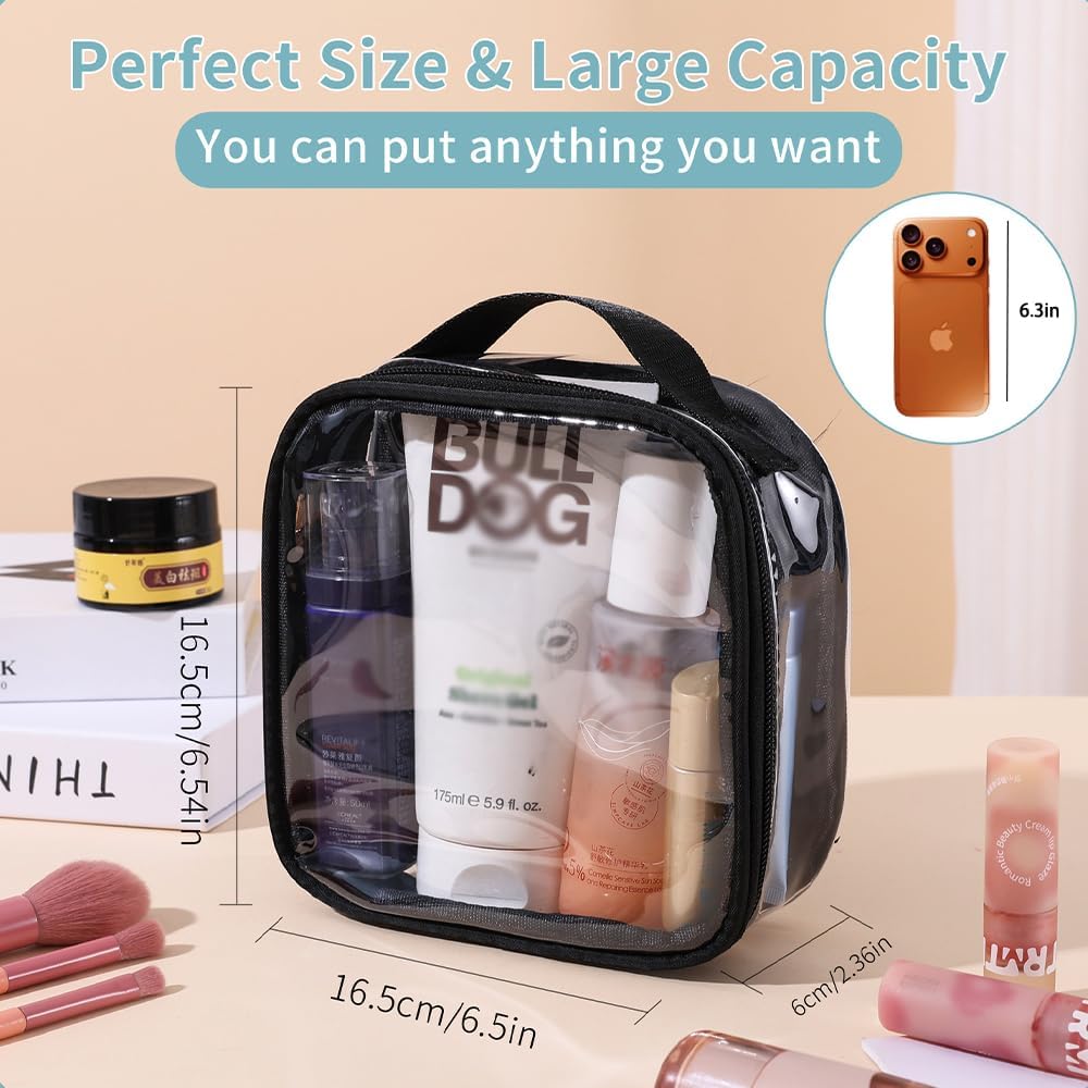 FFaw Small Clear Makeup Bag, Nylon Mini Cosmetic Bag Small Makeup Pouch for Purse TSA Approved Travel Toiletry Bags with Zipper Cute Makeup Case Organizer Car Bag for Women Girls (Rose Mini)