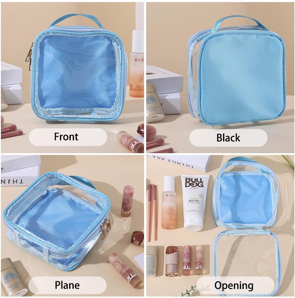 FFaw Small Clear Makeup Bag, Nylon Mini Cosmetic Bag Small Makeup Pouch for Purse TSA Approved Travel Toiletry Bags with Zipper Cute Makeup Case Organizer Car Bag for Women Girls (Rose Mini)