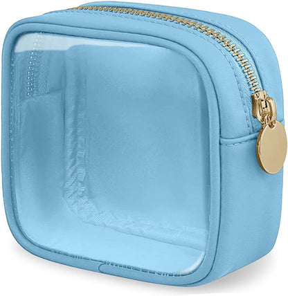 FFaw Small Clear Makeup Bag, Nylon Mini Cosmetic Bag Small Makeup Pouch for Purse TSA Approved Travel Toiletry Bags with Zipper Cute Makeup Case Organizer Car Bag for Women Girls (Rose Mini)