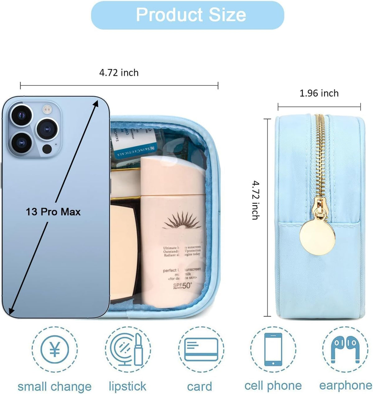 FFaw Small Clear Makeup Bag, Nylon Mini Cosmetic Bag Small Makeup Pouch for Purse TSA Approved Travel Toiletry Bags with Zipper Cute Makeup Case Organizer Car Bag for Women Girls (Rose Mini)