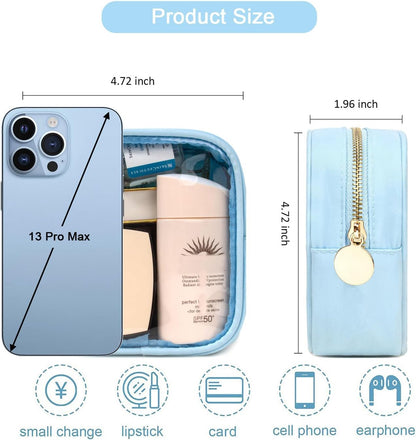 FFaw Small Clear Makeup Bag, Nylon Mini Cosmetic Bag Small Makeup Pouch for Purse TSA Approved Travel Toiletry Bags with Zipper Cute Makeup Case Organizer Car Bag for Women Girls (Rose Mini)