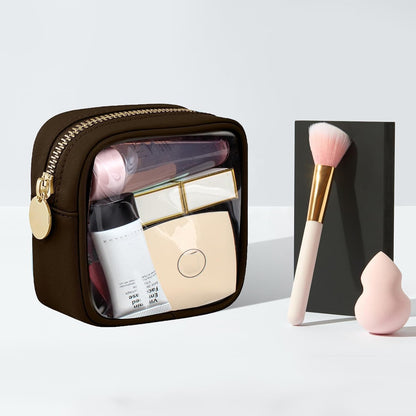 FFaw Small Clear Makeup Bag, Nylon Mini Cosmetic Bag Small Makeup Pouch for Purse TSA Approved Travel Toiletry Bags with Zipper Cute Makeup Case Organizer Car Bag for Women Girls (Rose Mini)