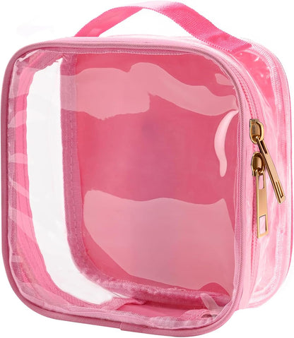 FFaw Small Clear Makeup Bag, Nylon Mini Cosmetic Bag Small Makeup Pouch for Purse TSA Approved Travel Toiletry Bags with Zipper Cute Makeup Case Organizer Car Bag for Women Girls (Rose Mini)