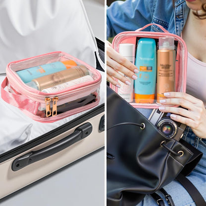 FFaw Small Clear Makeup Bag, Nylon Mini Cosmetic Bag Small Makeup Pouch for Purse TSA Approved Travel Toiletry Bags with Zipper Cute Makeup Case Organizer Car Bag for Women Girls (Rose Mini)