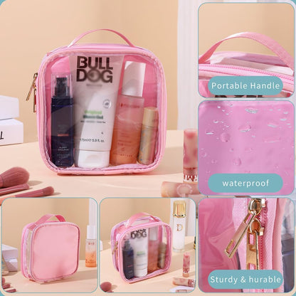 FFaw Small Clear Makeup Bag, Nylon Mini Cosmetic Bag Small Makeup Pouch for Purse TSA Approved Travel Toiletry Bags with Zipper Cute Makeup Case Organizer Car Bag for Women Girls (Rose Mini)