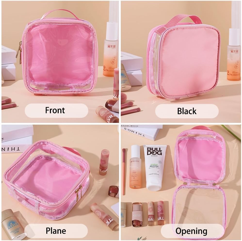 FFaw Small Clear Makeup Bag, Nylon Mini Cosmetic Bag Small Makeup Pouch for Purse TSA Approved Travel Toiletry Bags with Zipper Cute Makeup Case Organizer Car Bag for Women Girls (Rose Mini)