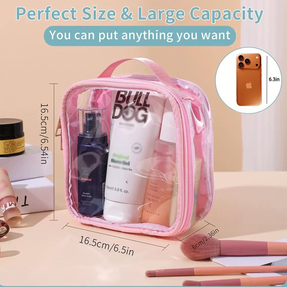 FFaw Small Clear Makeup Bag, Nylon Mini Cosmetic Bag Small Makeup Pouch for Purse TSA Approved Travel Toiletry Bags with Zipper Cute Makeup Case Organizer Car Bag for Women Girls (Rose Mini)