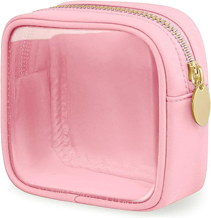 FFaw Small Clear Makeup Bag, Nylon Mini Cosmetic Bag Small Makeup Pouch for Purse TSA Approved Travel Toiletry Bags with Zipper Cute Makeup Case Organizer Car Bag for Women Girls (Rose Mini)