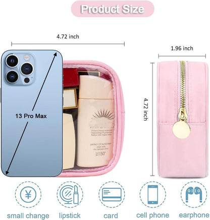 FFaw Small Clear Makeup Bag, Nylon Mini Cosmetic Bag Small Makeup Pouch for Purse TSA Approved Travel Toiletry Bags with Zipper Cute Makeup Case Organizer Car Bag for Women Girls (Rose Mini)