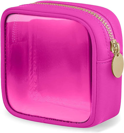 FFaw Small Clear Makeup Bag, Nylon Mini Cosmetic Bag Small Makeup Pouch for Purse TSA Approved Travel Toiletry Bags with Zipper Cute Makeup Case Organizer Car Bag for Women Girls (Rose Mini)
