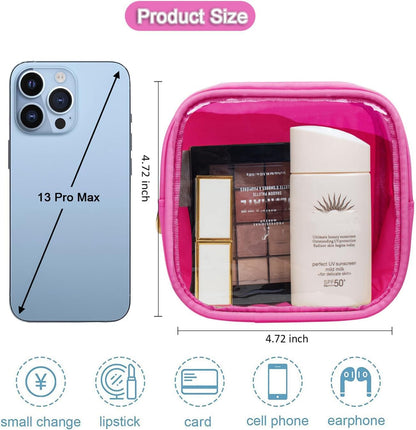 FFaw Small Clear Makeup Bag, Nylon Mini Cosmetic Bag Small Makeup Pouch for Purse TSA Approved Travel Toiletry Bags with Zipper Cute Makeup Case Organizer Car Bag for Women Girls (Rose Mini)