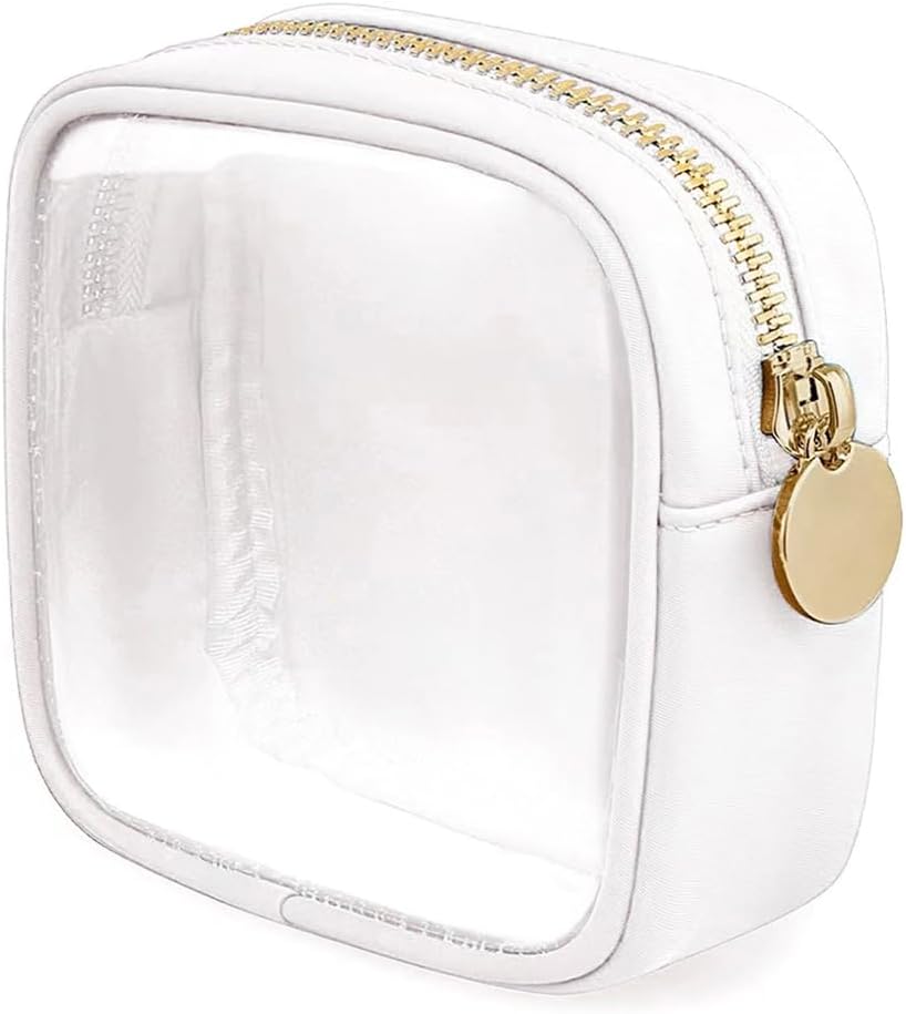 FFaw Small Clear Makeup Bag, Nylon Mini Cosmetic Bag Small Makeup Pouch for Purse TSA Approved Travel Toiletry Bags with Zipper Cute Makeup Case Organizer Car Bag for Women Girls (Rose Mini)