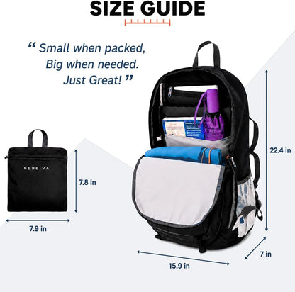 35L Sturdy Backpack Foldable, Multi-Pocket with Rain Cover, Comfortable | Foldable, Waterproof, SBS™ Zippers, Washable, Chest Strap