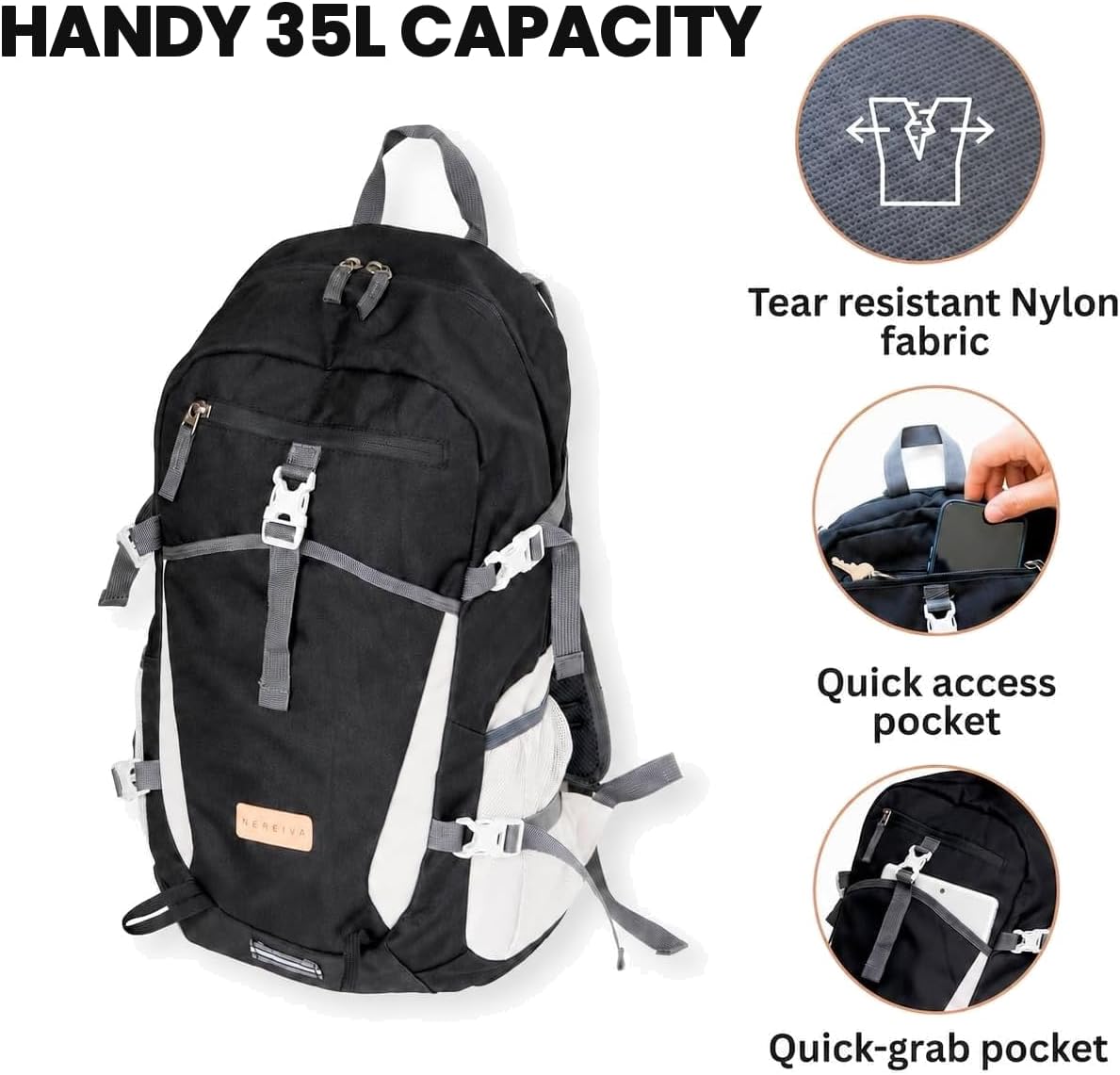 35L Sturdy Backpack Foldable, Multi-Pocket with Rain Cover, Comfortable | Foldable, Waterproof, SBS™ Zippers, Washable, Chest Strap