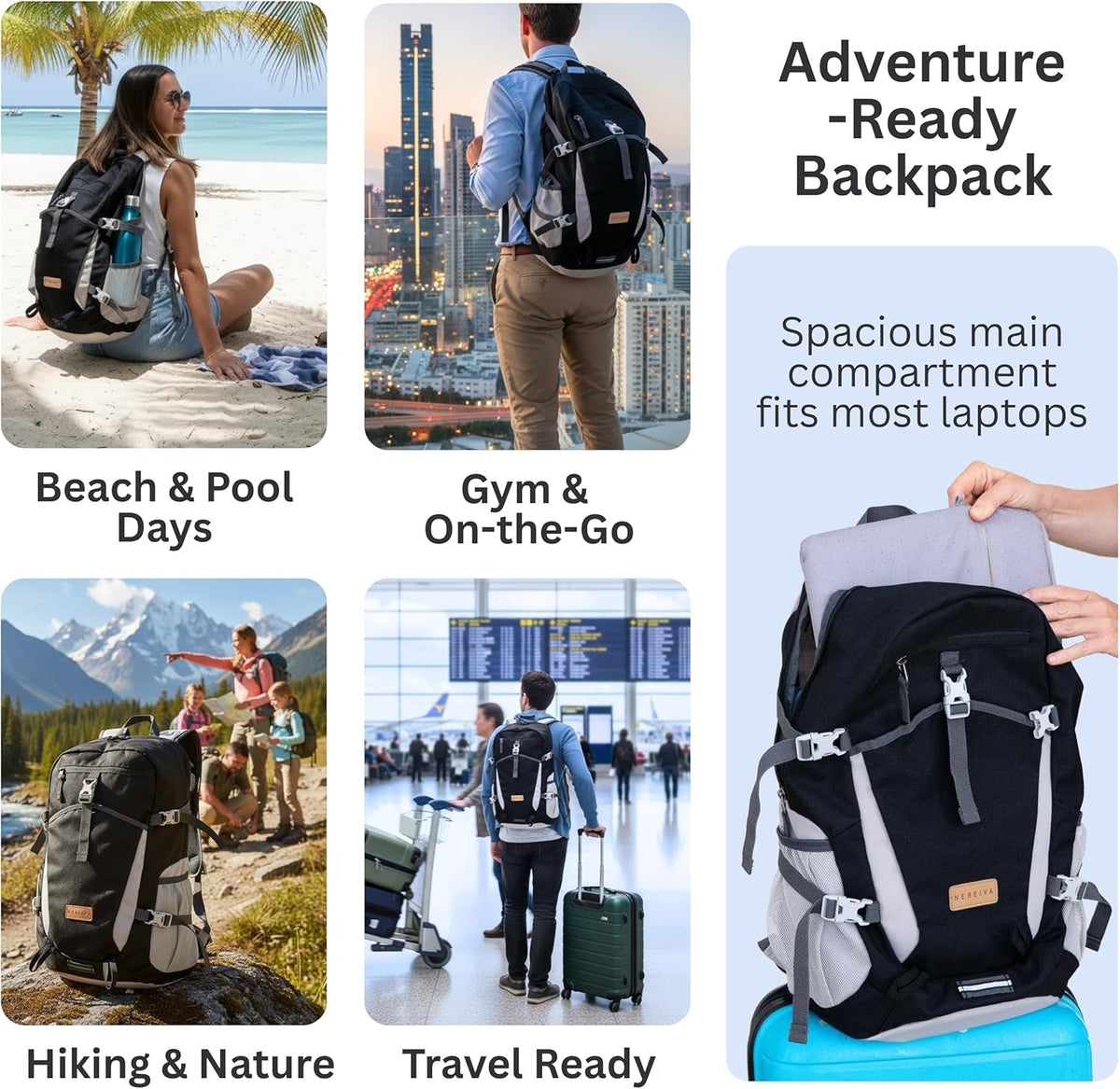 35L Sturdy Backpack Foldable, Multi-Pocket with Rain Cover, Comfortable | Foldable, Waterproof, SBS™ Zippers, Washable, Chest Strap