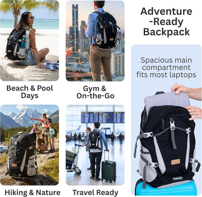 35L Sturdy Backpack Foldable, Multi-Pocket with Rain Cover, Comfortable | Foldable, Waterproof, SBS™ Zippers, Washable, Chest Strap