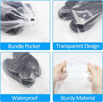 100 Pack 12x18 inch Plastic Drawstring Bags Transparent Shoe Bags for Travel Large Clear Shoes Storage Organizers Pouch with Cotton Draw Strings Shoe Dust Bags