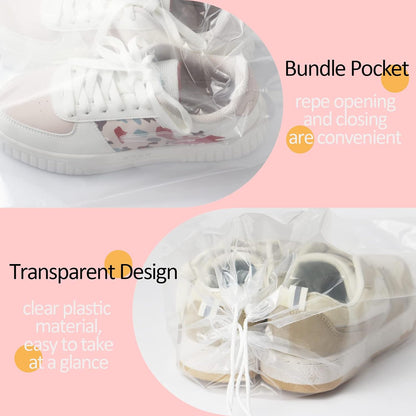 100 Pack 12x18 inch Plastic Drawstring Bags Transparent Shoe Bags for Travel Large Clear Shoes Storage Organizers Pouch with Cotton Draw Strings Shoe Dust Bags