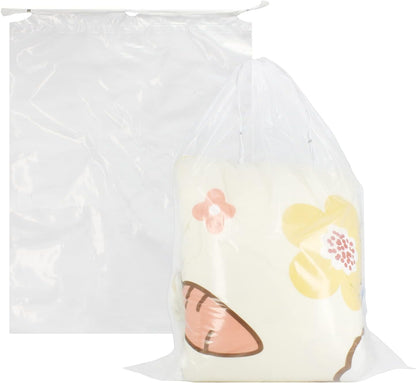 100 Pack 12x18 inch Plastic Drawstring Bags Transparent Shoe Bags for Travel Large Clear Shoes Storage Organizers Pouch with Cotton Draw Strings Shoe Dust Bags