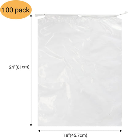 100 Pack 12x18 inch Plastic Drawstring Bags Transparent Shoe Bags for Travel Large Clear Shoes Storage Organizers Pouch with Cotton Draw Strings Shoe Dust Bags
