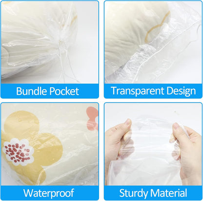 100 Pack 12x18 inch Plastic Drawstring Bags Transparent Shoe Bags for Travel Large Clear Shoes Storage Organizers Pouch with Cotton Draw Strings Shoe Dust Bags