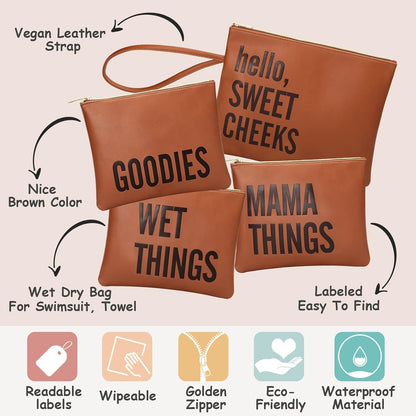 Water Resistant Wet Bag | Large & Small Reusable Storage Bag for Baby Items and Travel | Zippered Pockets with Handle |, Set of 4