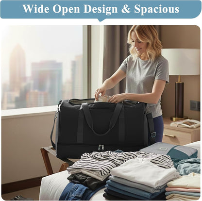 Travel Duffel Bag with Shoe Compartment, XL Weekender Bags for Women | Carry-On Overnight Bag for Gym Sports & Business Trips, Water-Resistant Hospital Bag for Labor and Delivery