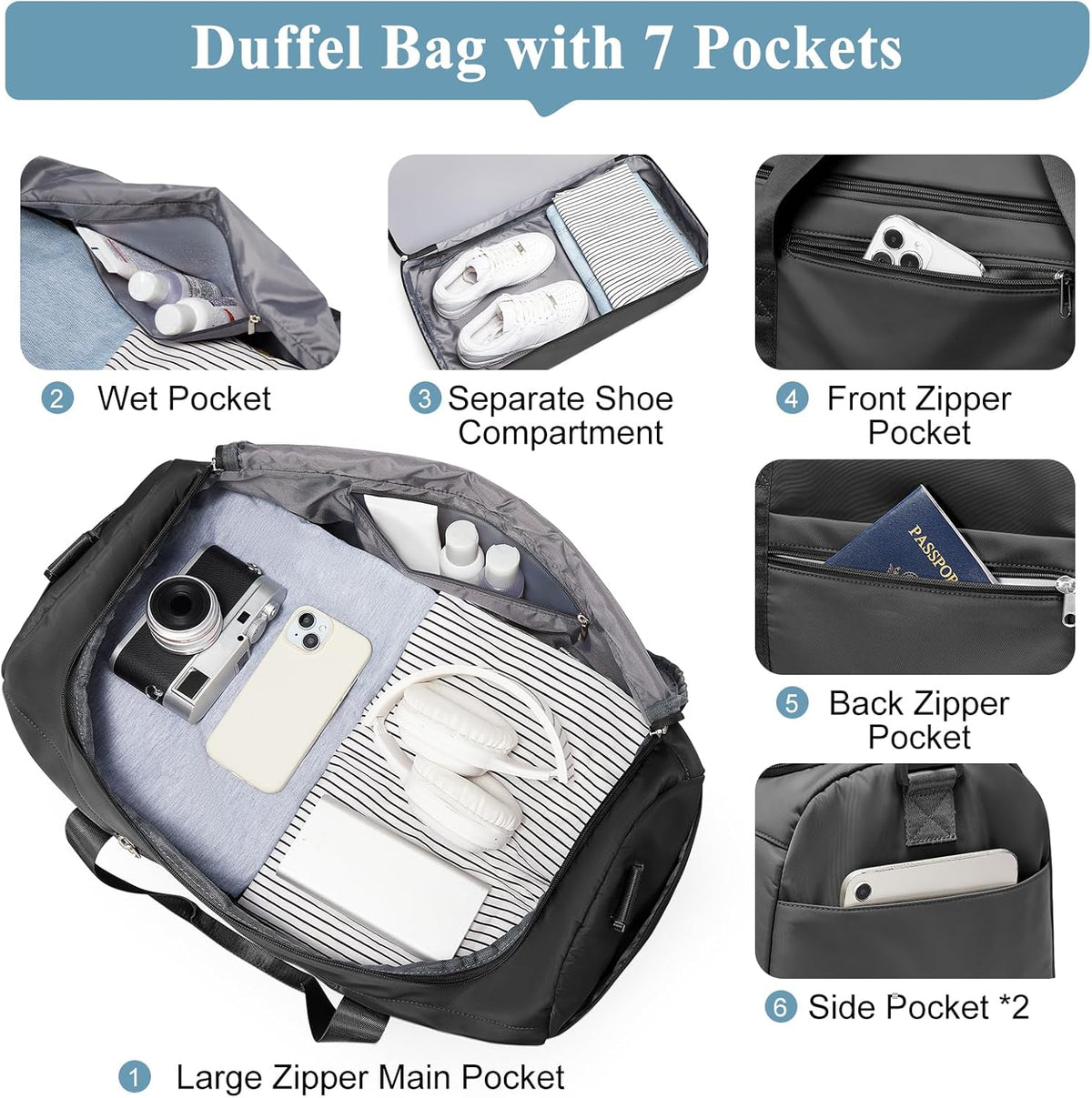 Travel Duffel Bag with Shoe Compartment, XL Weekender Bags for Women | Carry-On Overnight Bag for Gym Sports & Business Trips, Water-Resistant Hospital Bag for Labor and Delivery