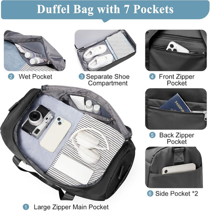 Travel Duffel Bag with Shoe Compartment, XL Weekender Bags for Women | Carry-On Overnight Bag for Gym Sports & Business Trips, Water-Resistant Hospital Bag for Labor and Delivery