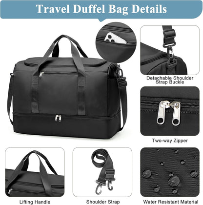 Travel Duffel Bag with Shoe Compartment, XL Weekender Bags for Women | Carry-On Overnight Bag for Gym Sports & Business Trips, Water-Resistant Hospital Bag for Labor and Delivery