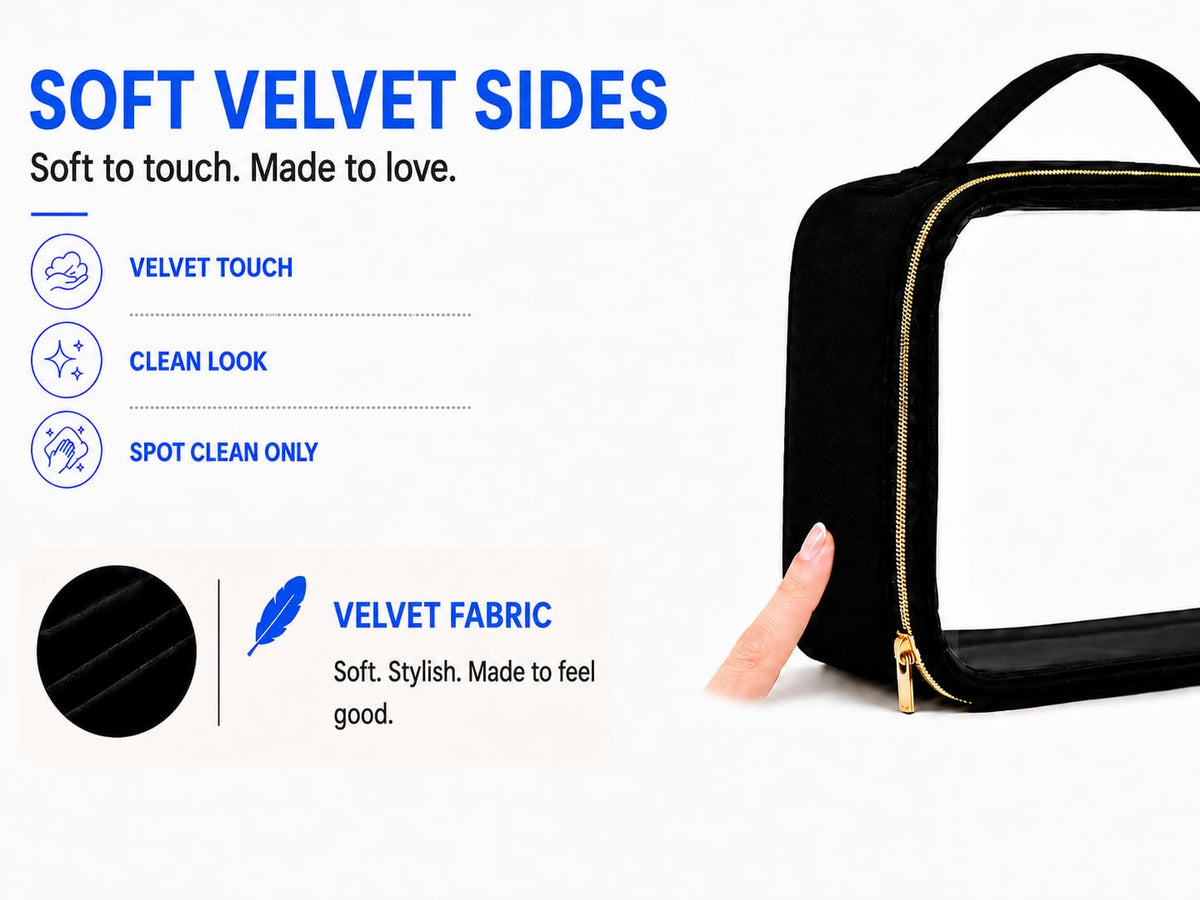 Clear Makeup Bag Travel - TSA Approved Toiletry Bag, 2 Pack Black | 1 Medium Quart Carry-On & 1 Large Checked-Luggage, Easy-Carry Handle, Water-Resistant, Clear Easy-Check for Airport, Women