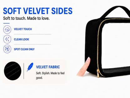 Clear Makeup Bag Travel - TSA Approved Toiletry Bag, 2 Pack Black | 1 Medium Quart Carry-On & 1 Large Checked-Luggage, Easy-Carry Handle, Water-Resistant, Clear Easy-Check for Airport, Women