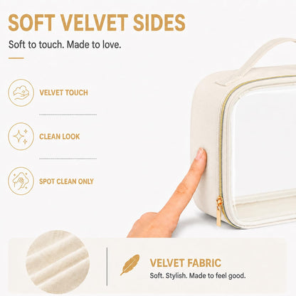 Clear Makeup Bag Travel - TSA Approved Toiletry Bag, 2 Pack Black | 1 Medium Quart Carry-On & 1 Large Checked-Luggage, Easy-Carry Handle, Water-Resistant, Clear Easy-Check for Airport, Women