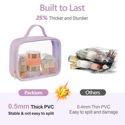 Clear Makeup Bag Travel - TSA Approved Toiletry Bag, 2 Pack Black | 1 Medium Quart Carry-On & 1 Large Checked-Luggage, Easy-Carry Handle, Water-Resistant, Clear Easy-Check for Airport, Women