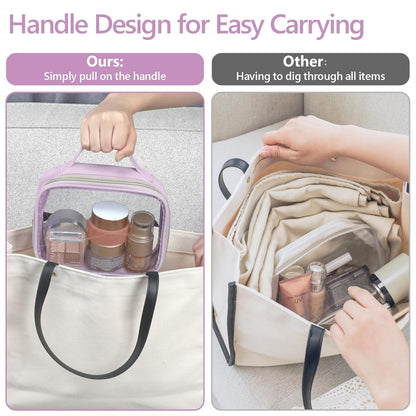 Clear Makeup Bag Travel - TSA Approved Toiletry Bag, 2 Pack Black | 1 Medium Quart Carry-On & 1 Large Checked-Luggage, Easy-Carry Handle, Water-Resistant, Clear Easy-Check for Airport, Women